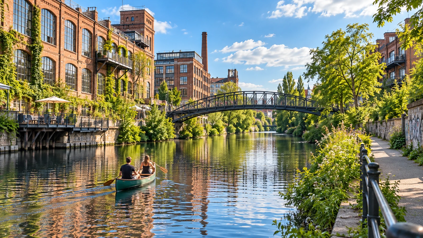 KI-Illustration: Freizeit am Wasser in Leipzig